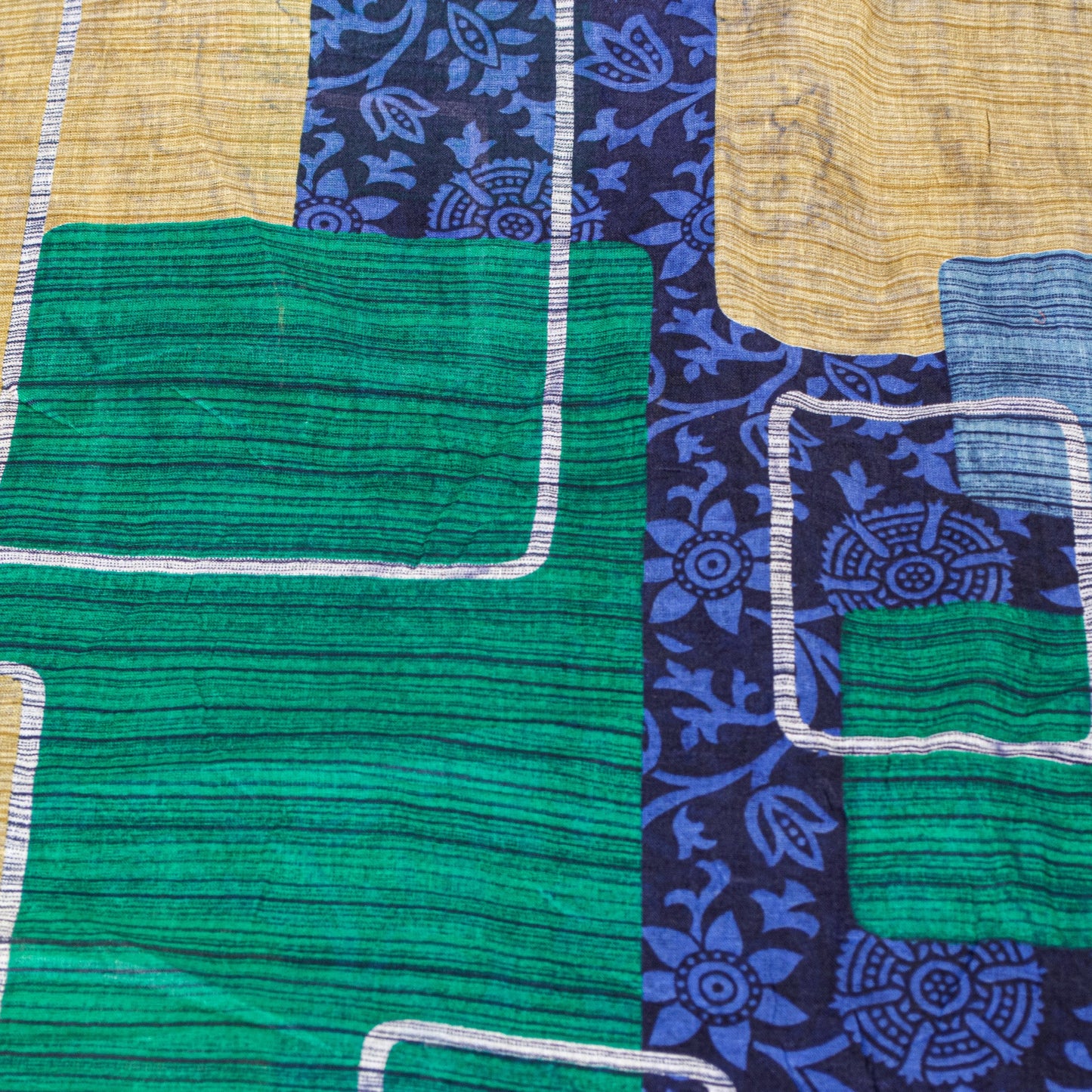 Sanskriti Vintage Sarees Blue 100%Pure Cotton Floral Print 5+YD Sustainable Sari