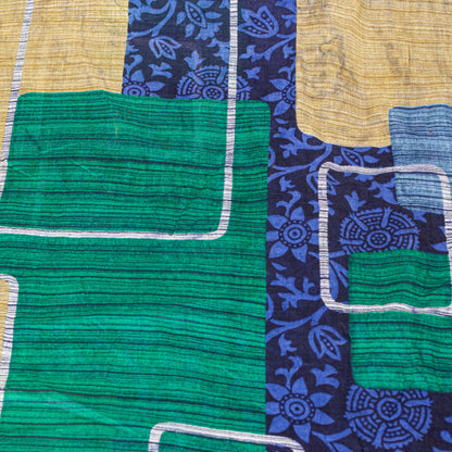 Sanskriti Vintage Sarees Blue 100%Pure Cotton Floral Print 5+YD Sustainable Sari