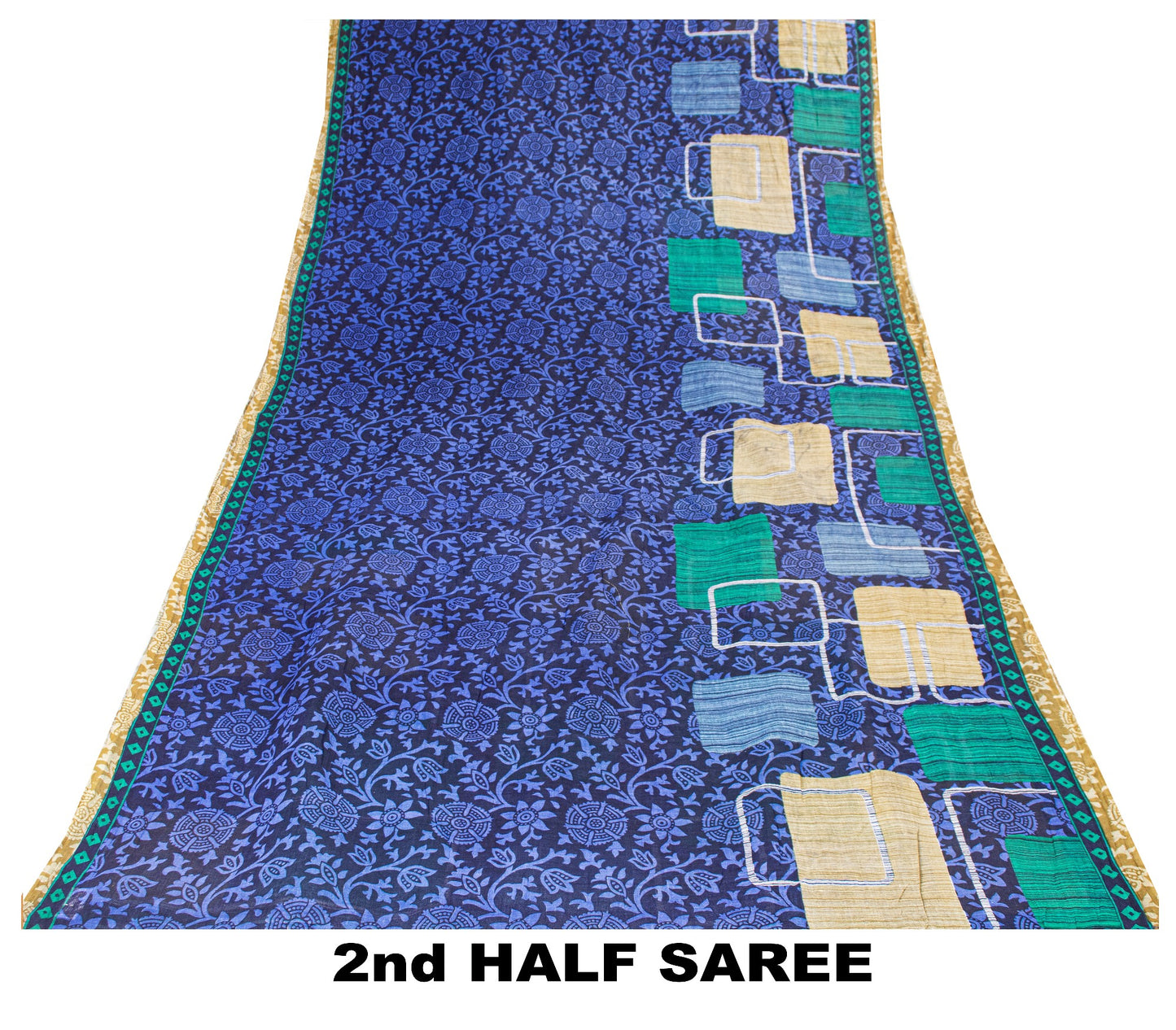 Sanskriti Vintage Sarees Blue 100%Pure Cotton Floral Print 5+YD Sustainable Sari