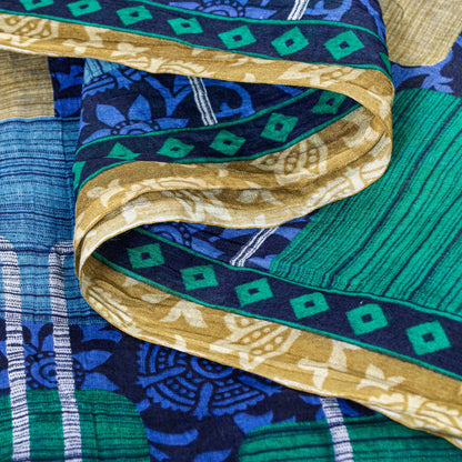 Sanskriti Vintage Sarees Blue 100%Pure Cotton Floral Print 5+YD Sustainable Sari