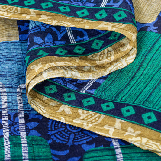 Sanskriti Vintage Sarees Blue 100%Pure Cotton Floral Print 5+YD Sustainable Sari