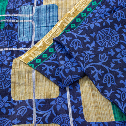 Sanskriti Vintage Sarees Blue 100%Pure Cotton Floral Print 5+YD Sustainable Sari