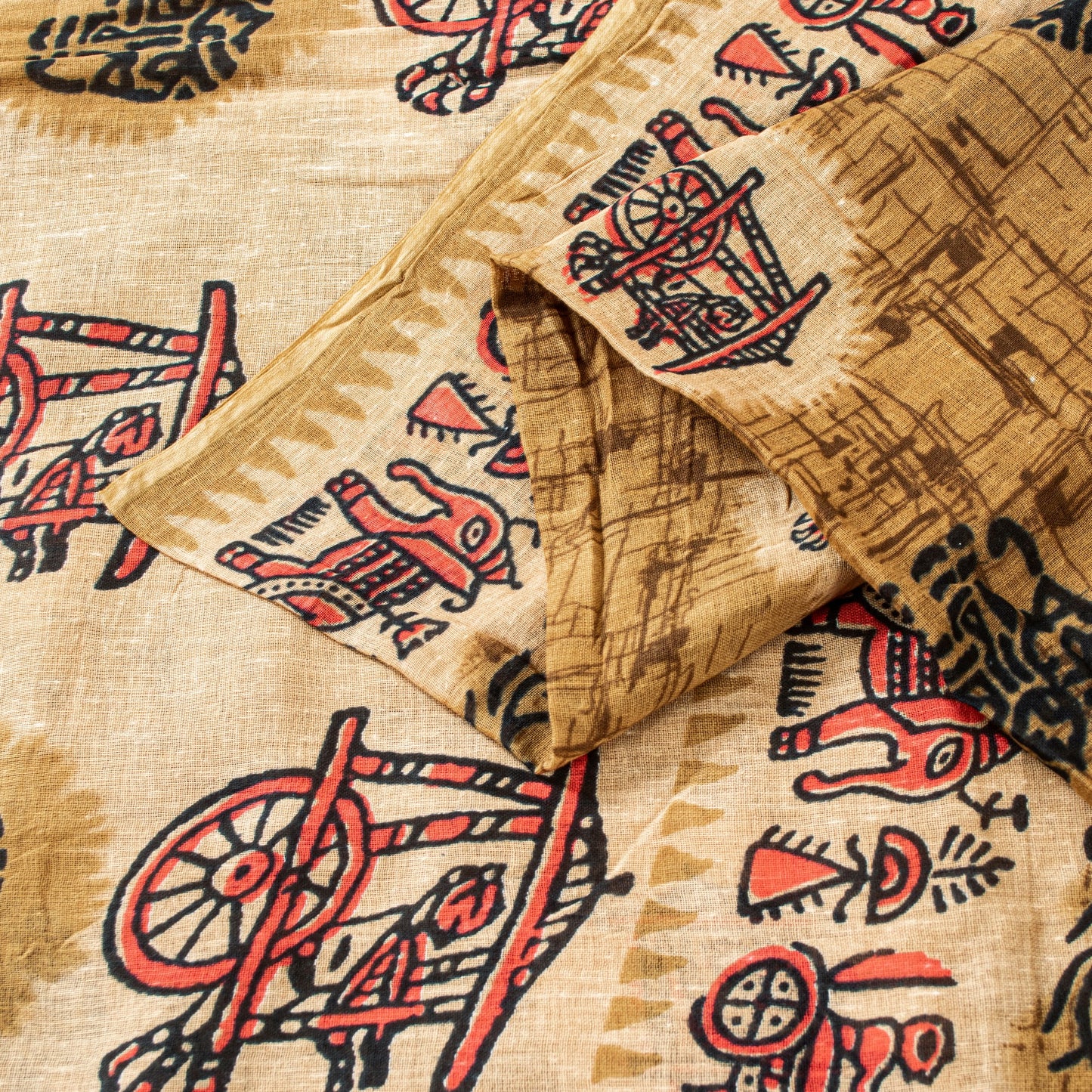 Sanskriti Vintage Sarees Brown Pure Cotton Elephant Cart Print 5+YD Indian Sari
