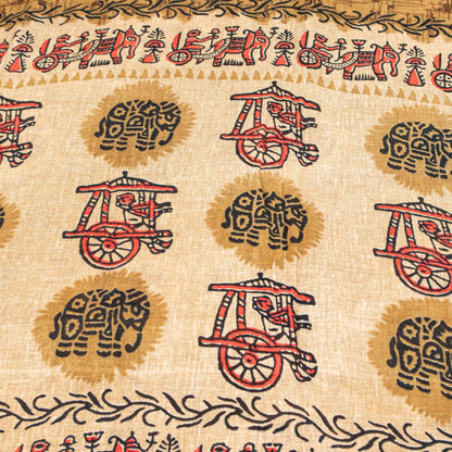 Sanskriti Vintage Sarees Brown Pure Cotton Elephant Cart Print 5+YD Indian Sari
