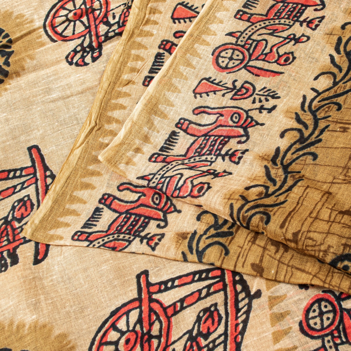 Sanskriti Vintage Sarees Brown Pure Cotton Elephant Cart Print 5+YD Indian Sari