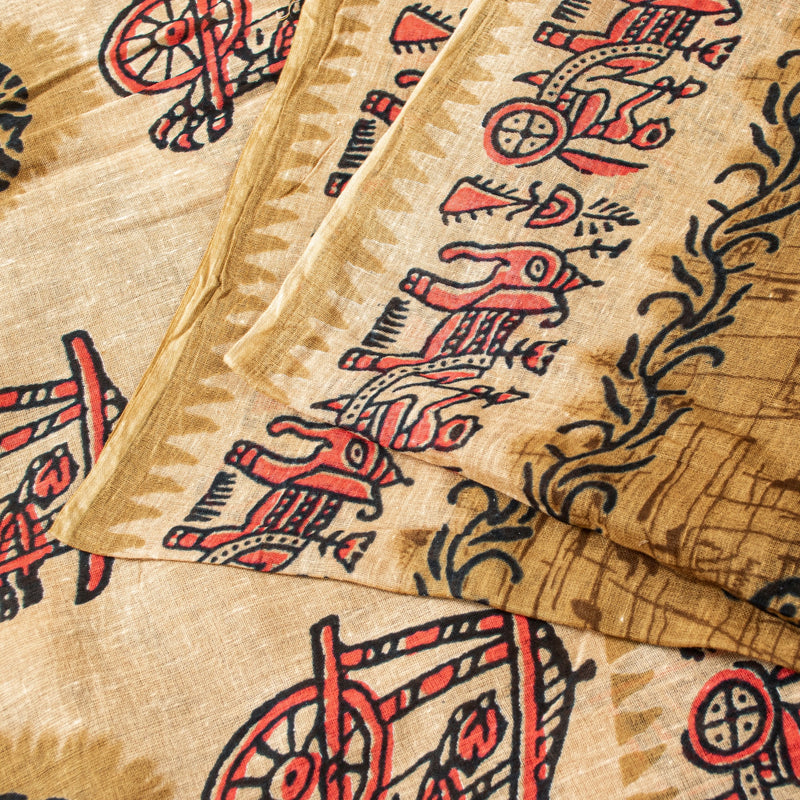 Sanskriti Vintage Sarees Brown Pure Cotton Elephant Cart Print 5+YD Indian Sari