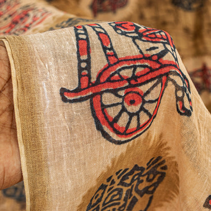 Sanskriti Vintage Sarees Brown Pure Cotton Elephant Cart Print 5+YD Indian Sari