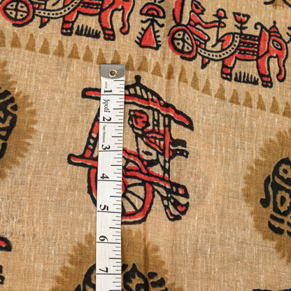 Sanskriti Vintage Sarees Brown Pure Cotton Elephant Cart Print 5+YD Indian Sari