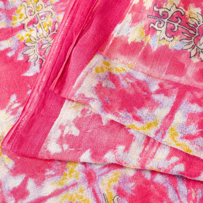Sanskriti Vintage Craft Supplies Pink Floral Print Sarees Pure Cotton 5+YD Sari