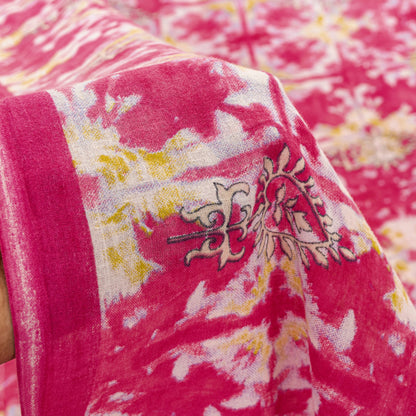 Sanskriti Vintage Craft Supplies Pink Floral Print Sarees Pure Cotton 5+YD Sari