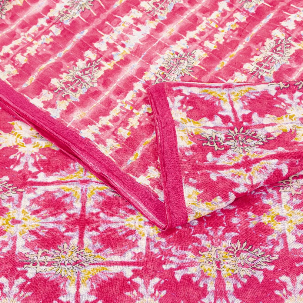 Sanskriti Vintage Craft Supplies Pink Floral Print Sarees Pure Cotton 5+YD Sari