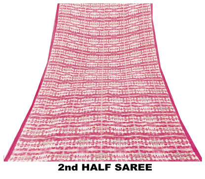 Sanskriti Vintage Craft Supplies Pink Floral Print Sarees Pure Cotton 5+YD Sari