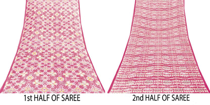 Sanskriti Vintage Craft Supplies Pink Floral Print Sarees Pure Cotton 5+YD Sari