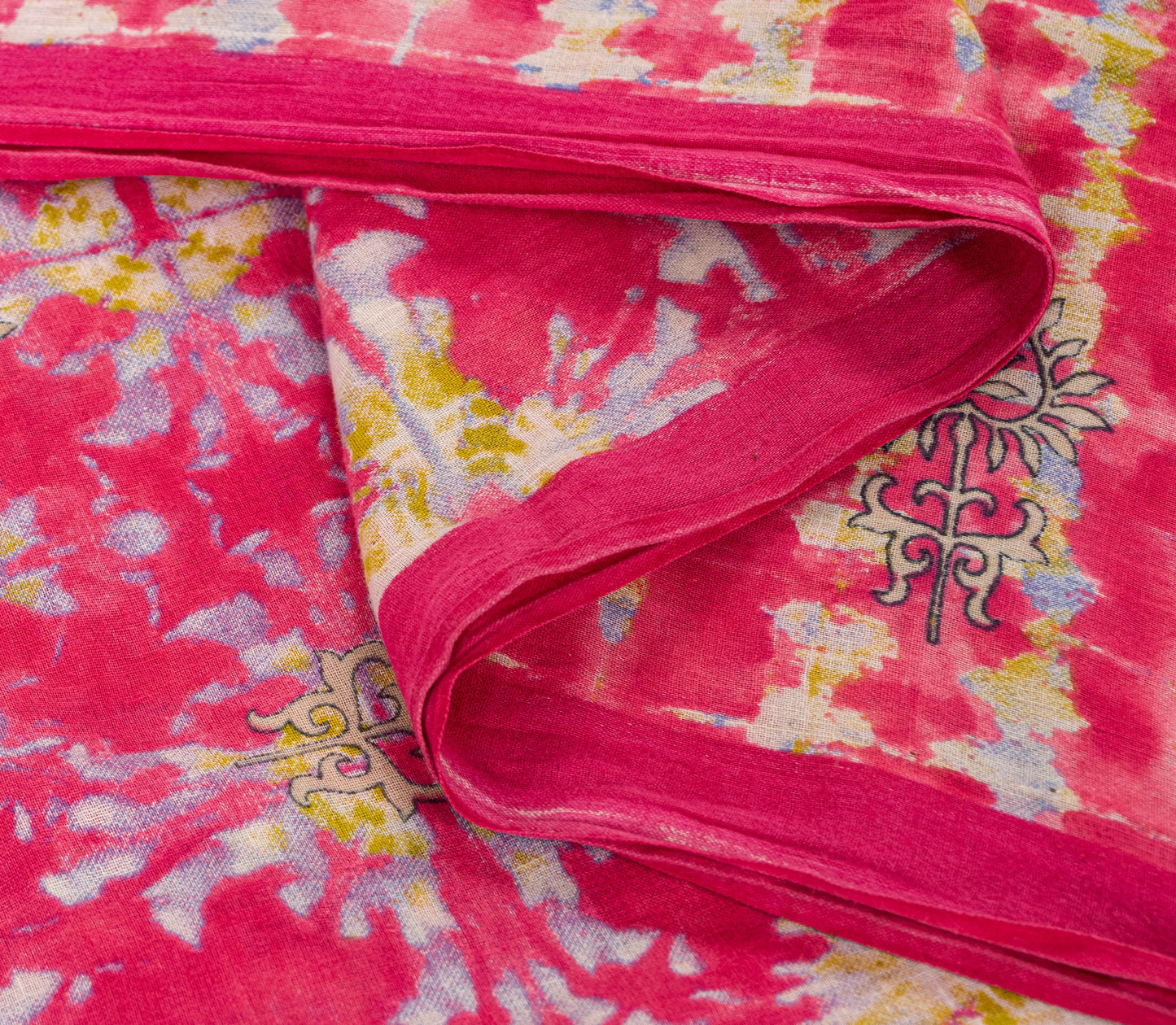 Sanskriti Vintage Craft Supplies Pink Floral Print Sarees Pure Cotton 5+YD Sari