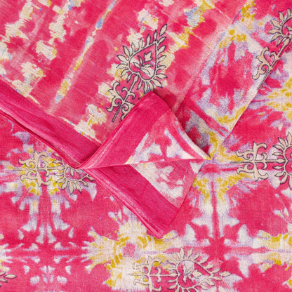 Sanskriti Vintage Craft Supplies Pink Floral Print Sarees Pure Cotton 5+YD Sari