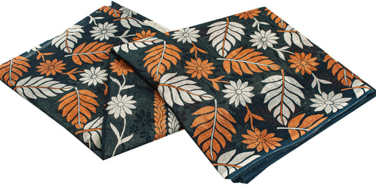 Sanskriti Vintage Sarees Ivory Pure Cotton Floral Print 5+YD Bohemian FabricSari