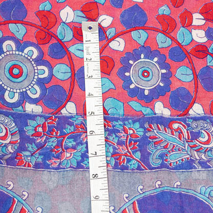 Sanskriti Vintage Sarees Red-Blue Kalamkari Print Pure Cotton 5+YD Textile Sari
