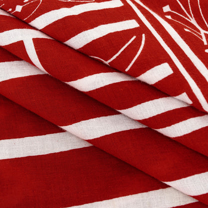 Sanskriti Vintage Sarees Gray & Red Pure Cotton Zig-Zag Lines Print 5+YD Sari