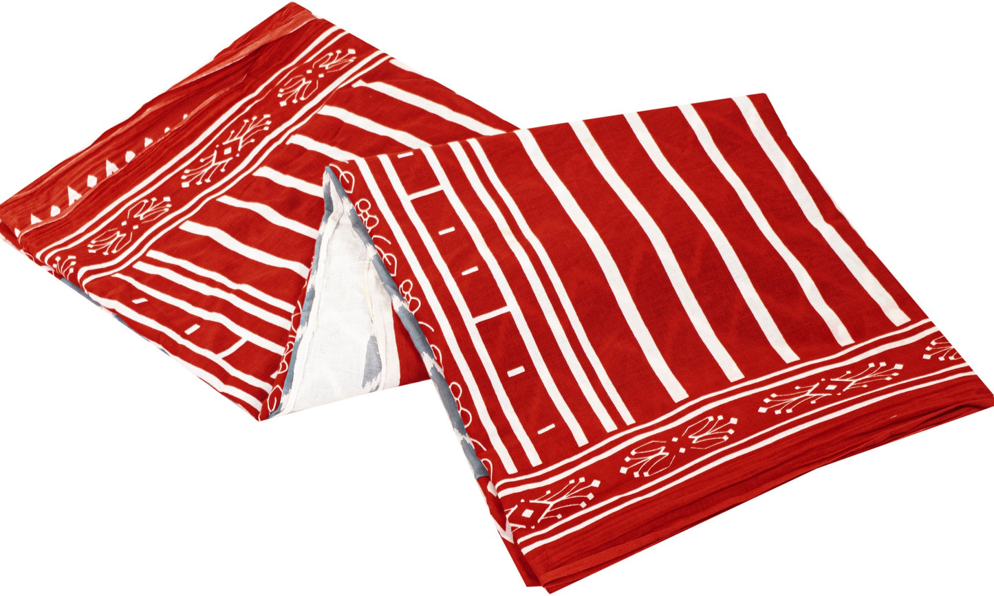 Sanskriti Vintage Sarees Gray & Red Pure Cotton Zig-Zag Lines Print 5+YD Sari