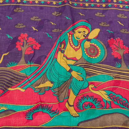Sanskriti Vintage Sarees Ivory Pure Cotton Women Peacock Print 5+YD HeritageSari