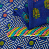 Sanskriti Vintage Sarees Blue Pure Cotton Floral Geometric Print 5+YD FabricSari