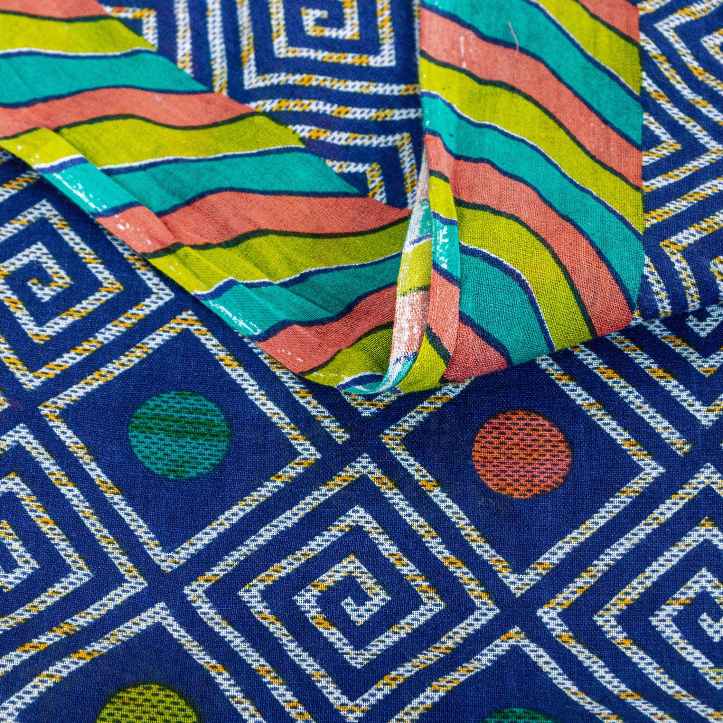 Sanskriti Vintage Sarees Blue Pure Cotton Floral Geometric Print 5+YD FabricSari