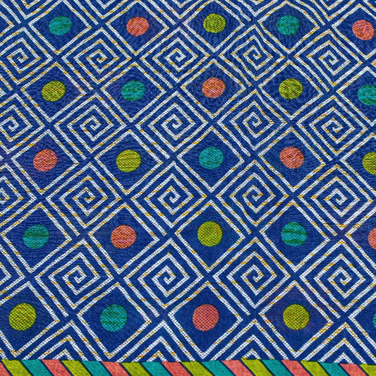 Sanskriti Vintage Sarees Blue Pure Cotton Floral Geometric Print 5+YD FabricSari