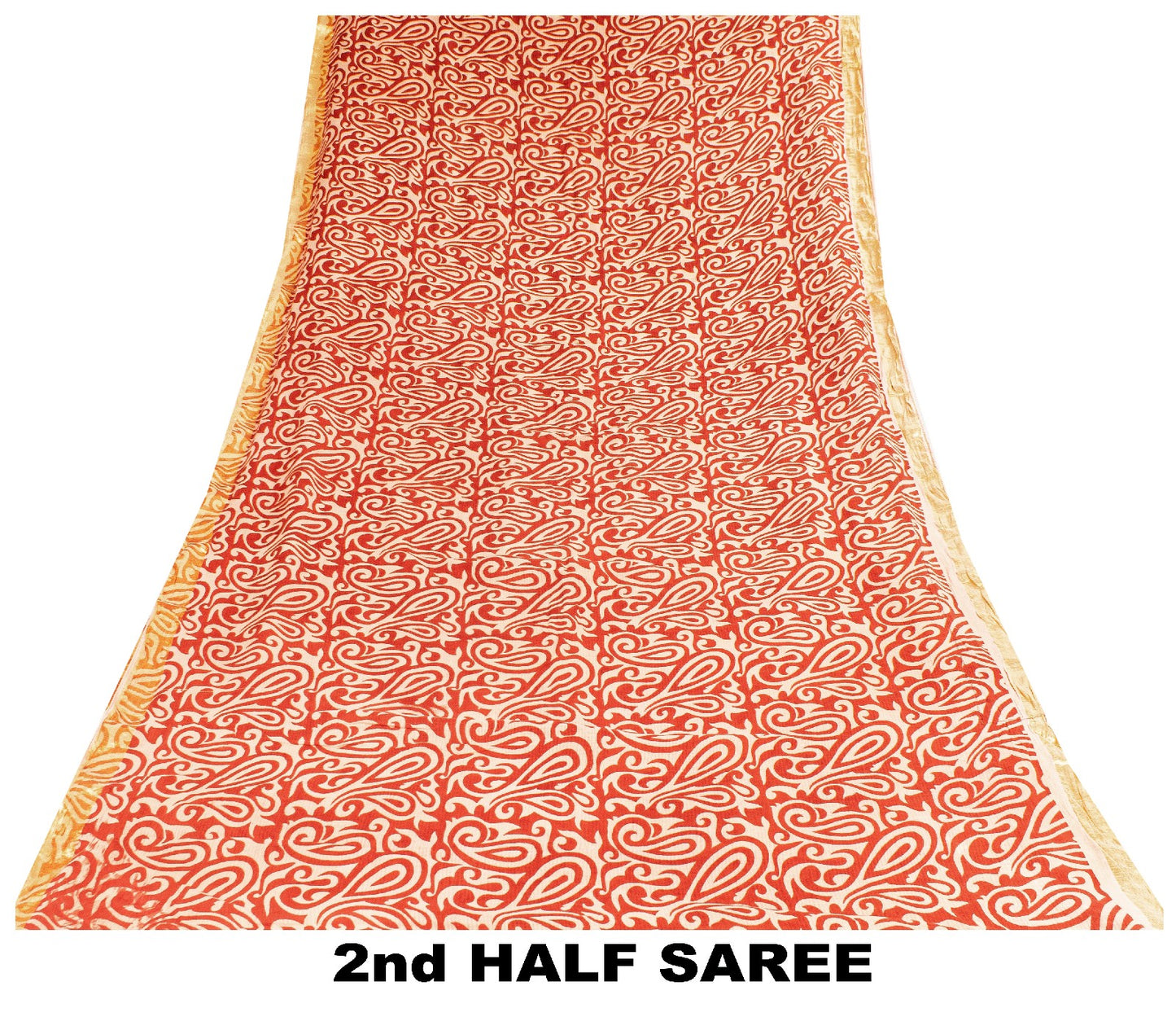 Sanskriti Vintage Sarees Red Pure Cotton Paisley Print 5+YD Sari For Up cyclers