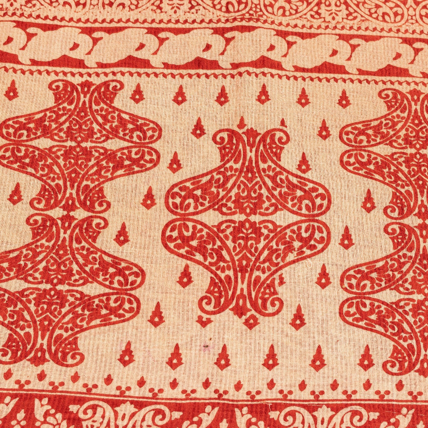 Sanskriti Vintage Sarees Red Pure Cotton Paisley Print 5+YD Sari For Up cyclers