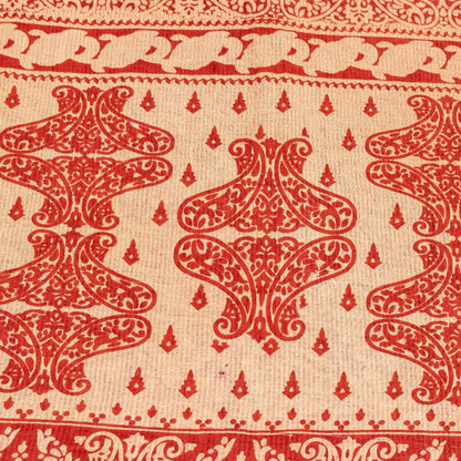 Sanskriti Vintage Sarees Red Pure Cotton Paisley Print 5+YD Sari For Up cyclers