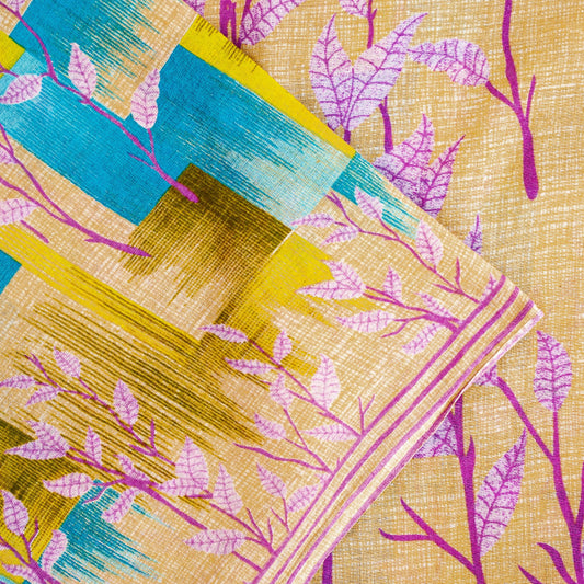 Sanskriti Vintage Sarees Multicolor Pure Cotton Geometric Stem Print 5+YD Sari