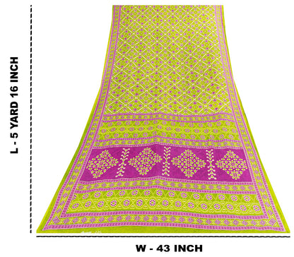 Sanskriti Vintage Sarees Green & Purple Pure Cotton Ikat Patola Print 5+YD Sari
