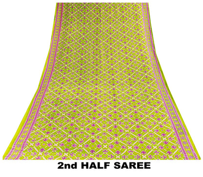 Sanskriti Vintage Sarees Green & Purple Pure Cotton Ikat Patola Print 5+YD Sari