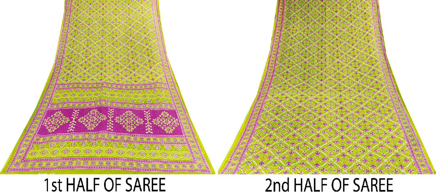Sanskriti Vintage Sarees Green & Purple Pure Cotton Ikat Patola Print 5+YD Sari