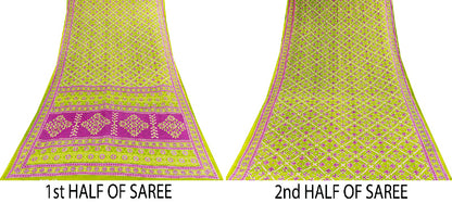 Sanskriti Vintage Sarees Green & Purple Pure Cotton Ikat Patola Print 5+YD Sari