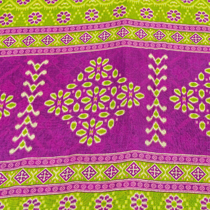Sanskriti Vintage Sarees Green & Purple Pure Cotton Ikat Patola Print 5+YD Sari