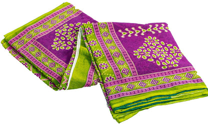 Sanskriti Vintage Sarees Green & Purple Pure Cotton Ikat Patola Print 5+YD Sari