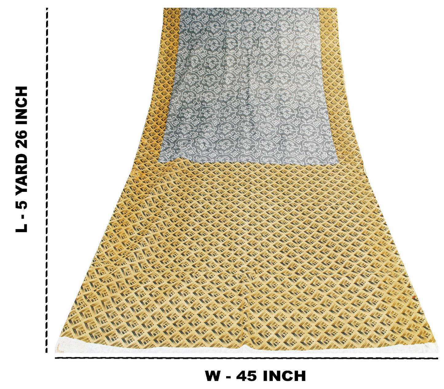 Sanskriti Vintage Sarees Gray & Yellow Pure Cotton 3 D Print Bandhani 5+YD Sari