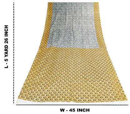 Sanskriti Vintage Sarees Gray & Yellow Pure Cotton 3 D Print Bandhani 5+YD Sari