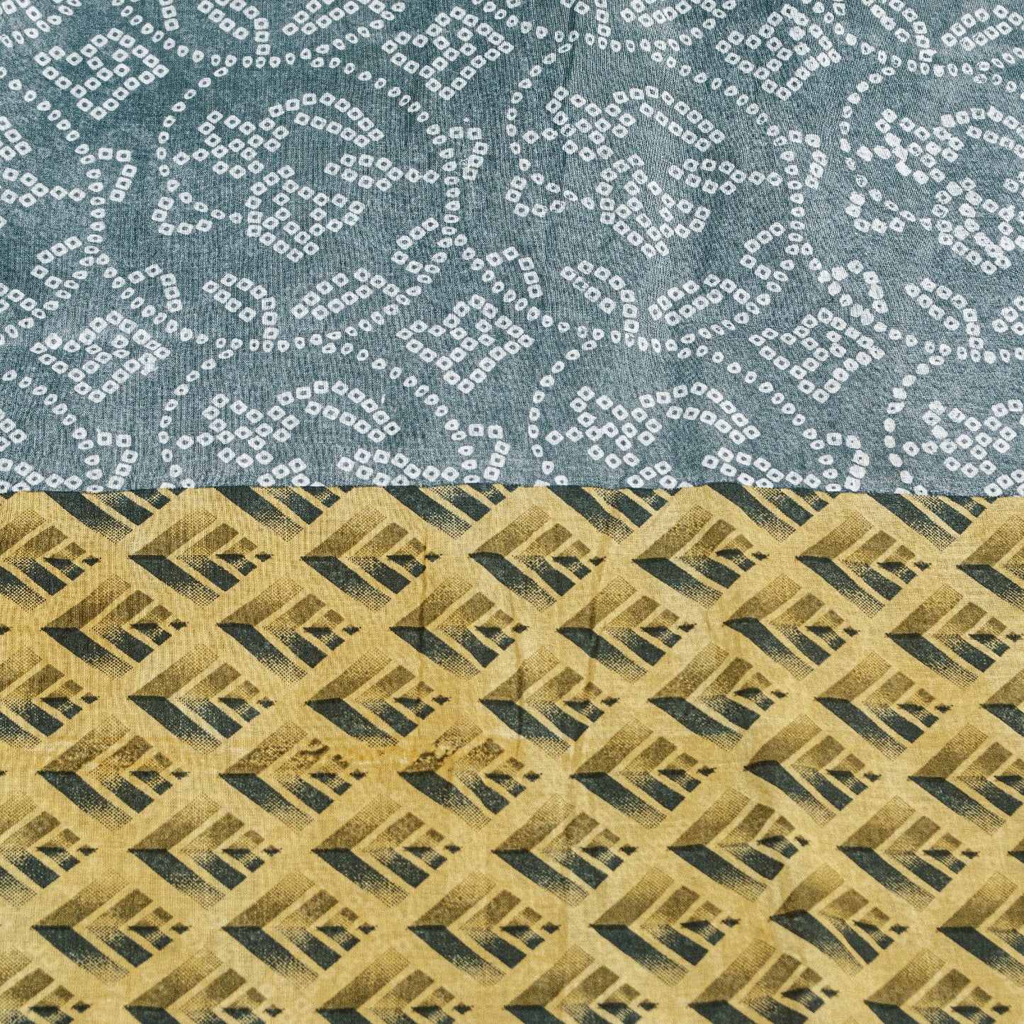 Sanskriti Vintage Sarees Gray & Yellow Pure Cotton 3 D Print Bandhani 5+YD Sari