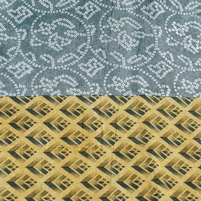 Sanskriti Vintage Sarees Gray & Yellow Pure Cotton 3 D Print Bandhani 5+YD Sari