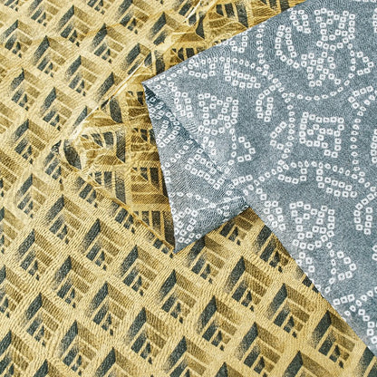 Sanskriti Vintage Sarees Gray & Yellow Pure Cotton 3 D Print Bandhani 5+YD Sari