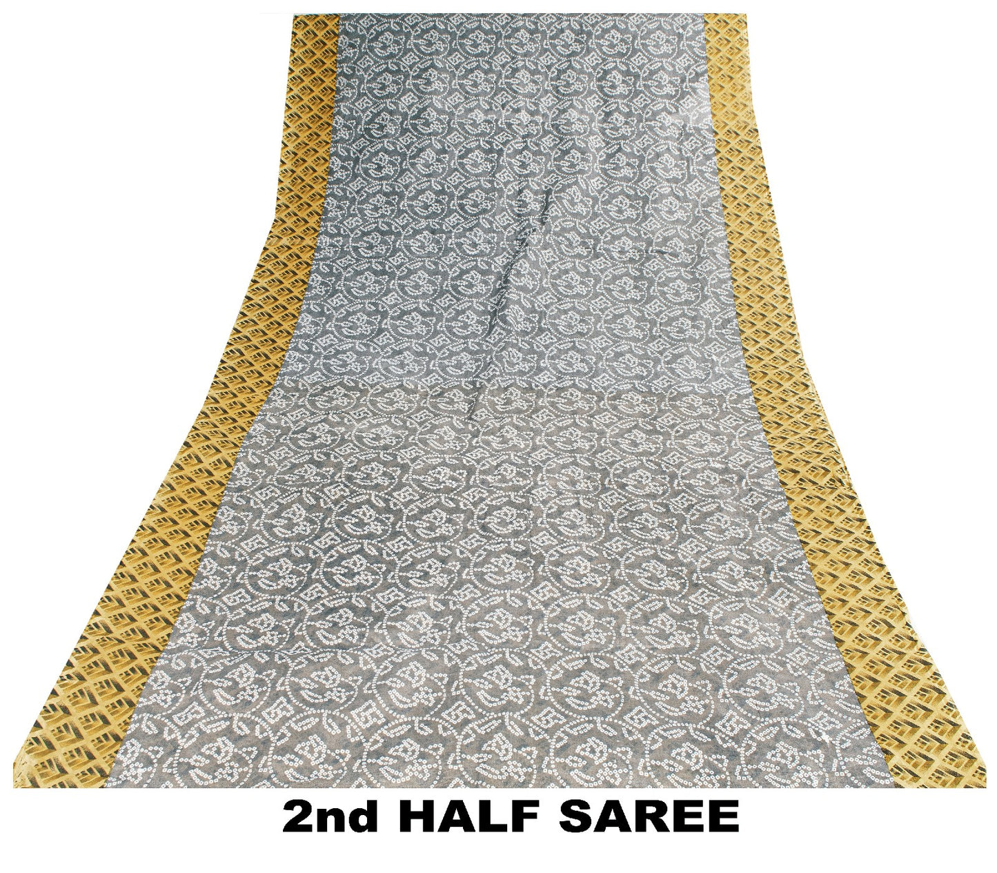 Sanskriti Vintage Sarees Gray & Yellow Pure Cotton 3 D Print Bandhani 5+YD Sari