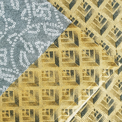 Sanskriti Vintage Sarees Gray & Yellow Pure Cotton 3 D Print Bandhani 5+YD Sari