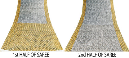 Sanskriti Vintage Sarees Gray & Yellow Pure Cotton 3 D Print Bandhani 5+YD Sari