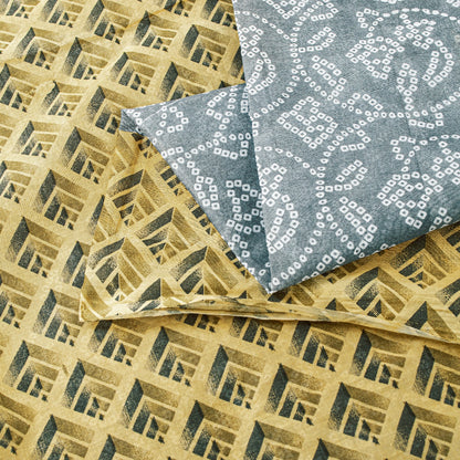 Sanskriti Vintage Sarees Gray & Yellow Pure Cotton 3 D Print Bandhani 5+YD Sari
