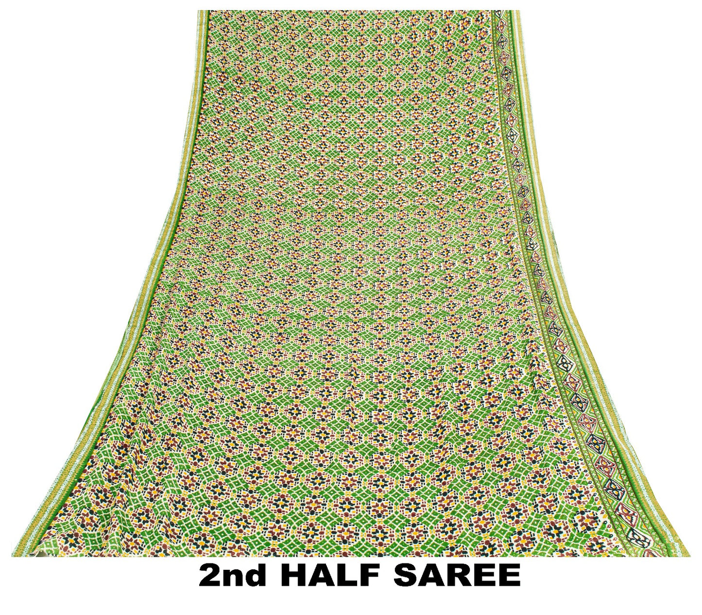 Sanskriti Vintage Sarees Green Pure Cotton Patan Patola Gujrat Print 5+YD Sari