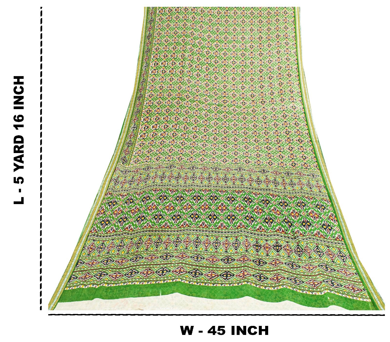 Sanskriti Vintage Sarees Green Pure Cotton Patan Patola Gujrat Print 5+YD Sari
