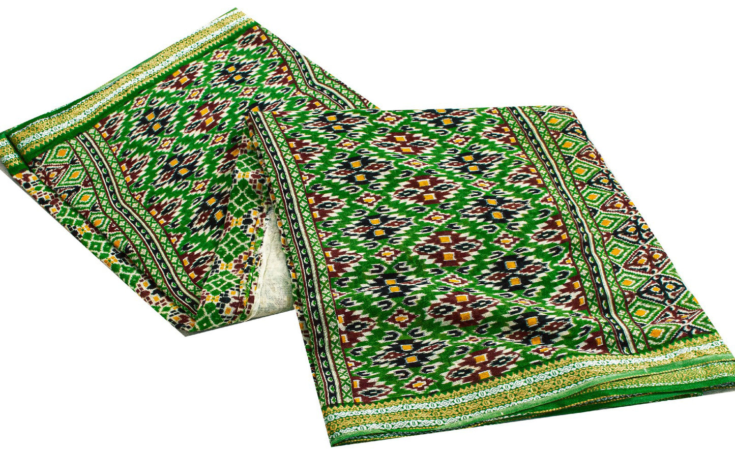 Sanskriti Vintage Sarees Green Pure Cotton Patan Patola Gujrat Print 5+YD Sari