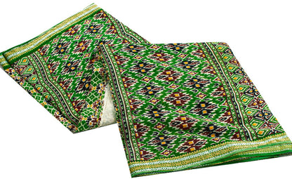 Sanskriti Vintage Sarees Green Pure Cotton Patan Patola Gujrat Print 5+YD Sari